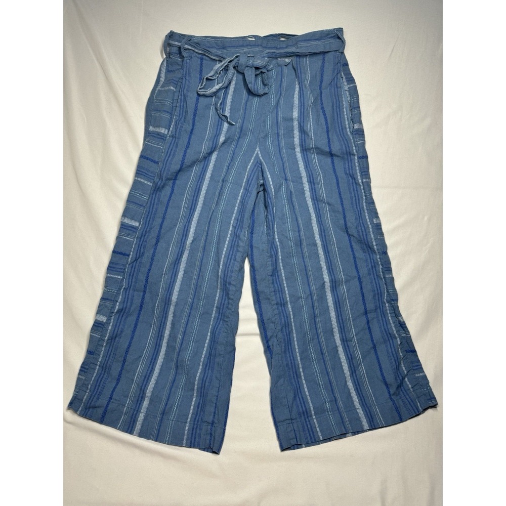 Anthropologie Laguna Cropped Linen Blend‎ Wide Leg Pant Blue Womens Large